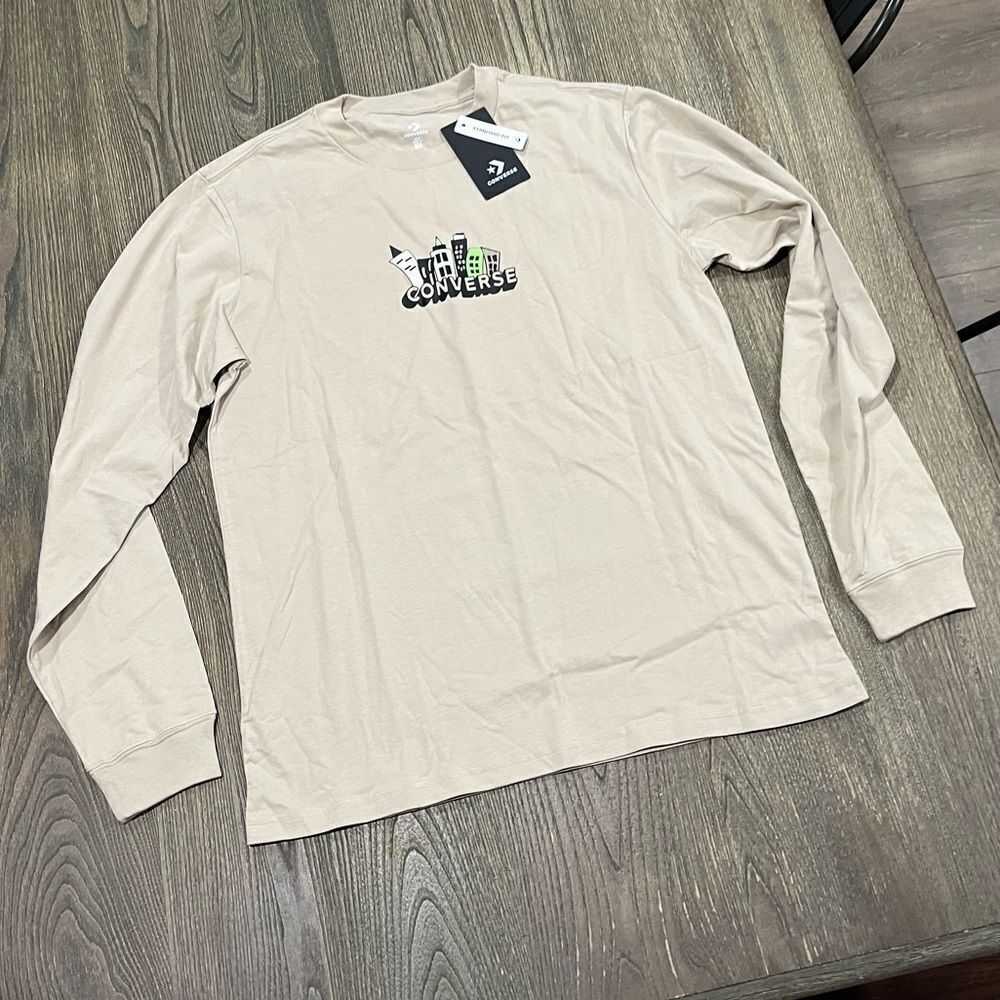 NWT Converse Tree Of Life Fleece Tee Long Sleeve Crewneck Cotton Beach Stone M